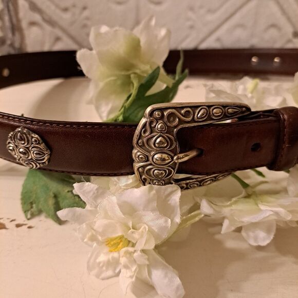 Fossil Leather Belt Vintage 70\'s Boho Style with Silver Hardware main image 9